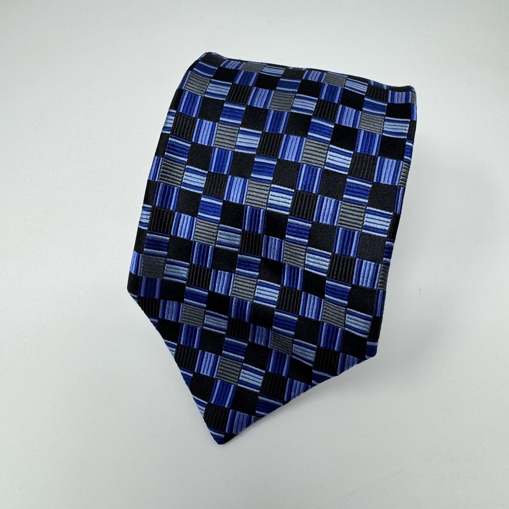 Burma Bibas Tie Mens One Size Blue Check Plaid‎ 100% Silk Necktie Classic